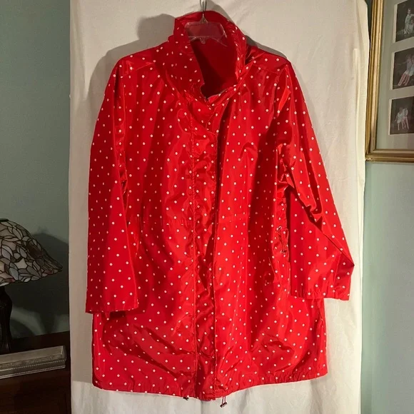 Woman Within Jackets Coats Reversible Red Polka Dot Raincoat